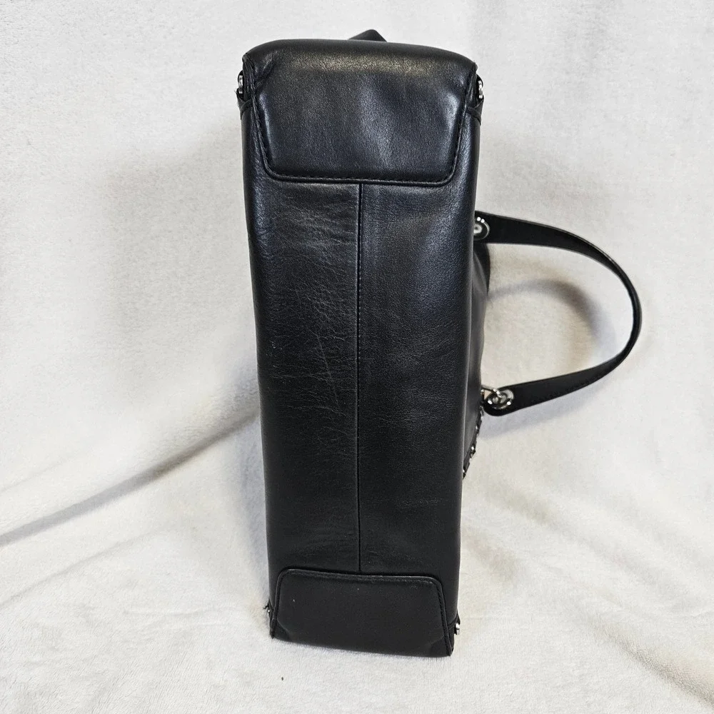 Michael Kors Black Leather Chain Trim Satchel‎ Crossbody Bag Silver Hardware